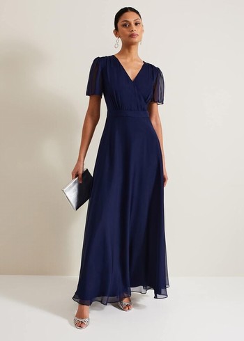 Phase Eight Arwen Silk Dress Navy Australia | DJ8204973